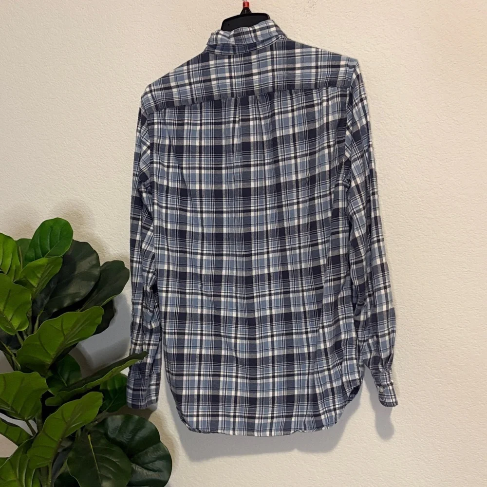 J. Crew Blue and White Plaid flannel Button-Down Shirt small